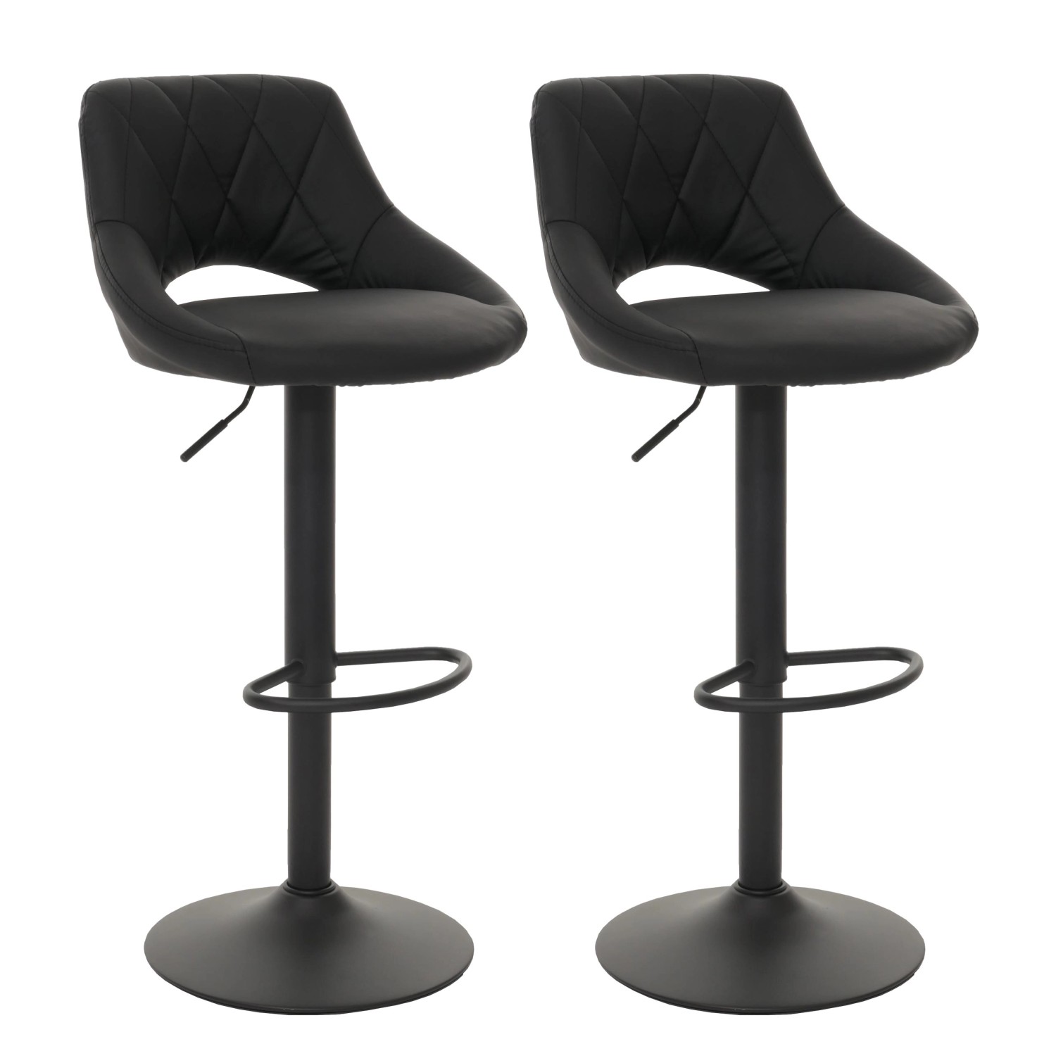 PROREGAL 2er-Set Barhocker Gepolstert Mit Lehne Sitzhöhe 60-82cm Fußablage Drehbar Kunstleder Metall Schwarz Barstuhl Tresenhocker von PROREGAL