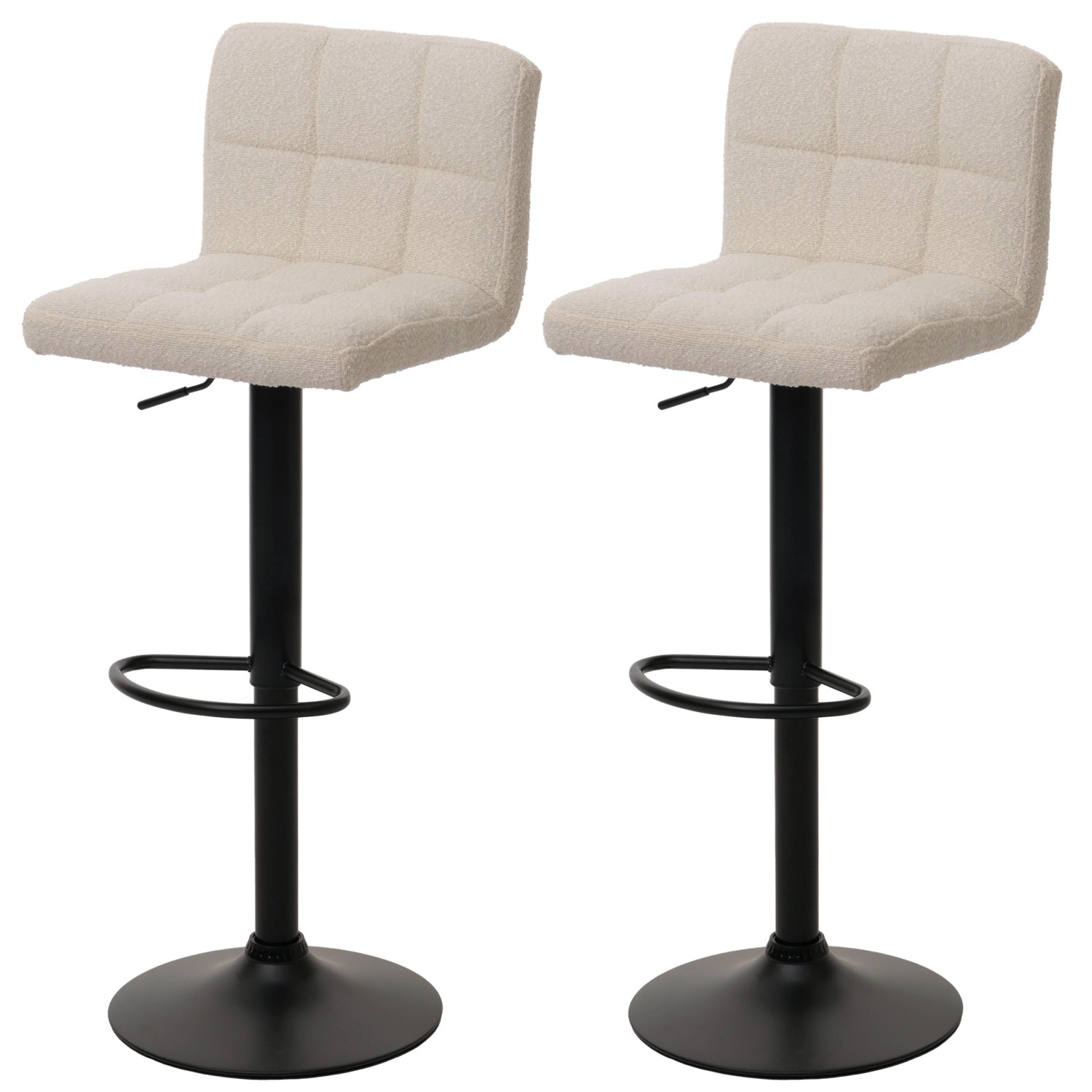 PROREGAL 2er-Set Barhocker Gepolstert Mit Lehne Sitzhöhe 63-83cm Höhenverstellbar Drehbar Stoff Boucle Creme-Beige Tresenhocker Barstuhl von PROREGAL