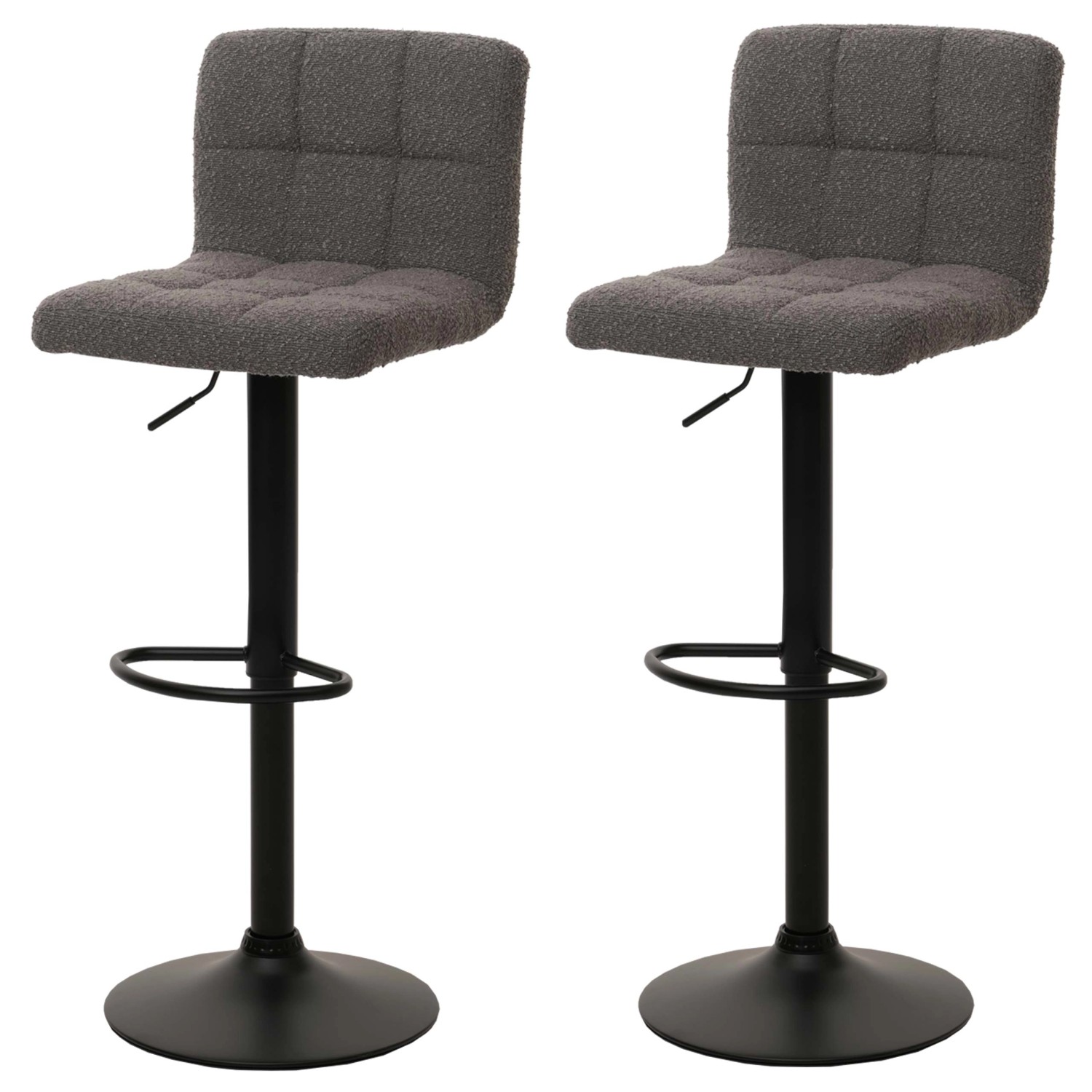 PROREGAL 2er-Set Barhocker Gepolstert Mit Lehne Sitzhöhe 63-83cm Höhenverstellbar Drehbar Stoff Boucle Dunkelgrau Tresenhocker Barstuhl von PROREGAL