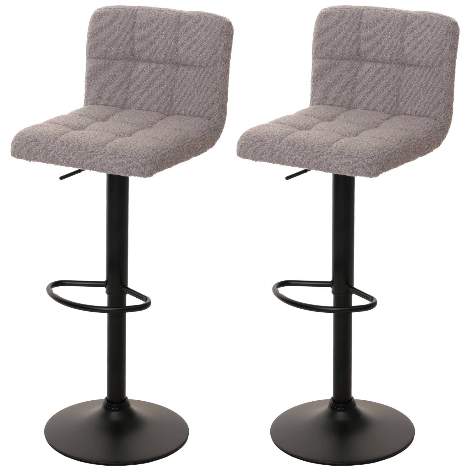 PROREGAL 2er-Set Barhocker Gepolstert Mit Lehne Sitzhöhe 63-83cm Höhenverstellbar Drehbar Stoff Boucle Grau Tresenhocker Barstuhl von PROREGAL