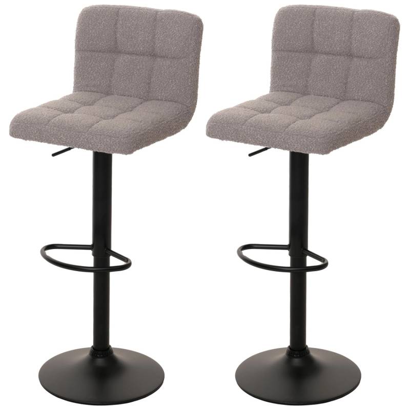 PROREGAL 2er-Set Barhocker Gepolstert Mit Lehne Sitzhöhe 63-83cm Höhenverstellbar Drehbar Stoff Boucle Grau Tresenhocker Barstuhl von PROREGAL