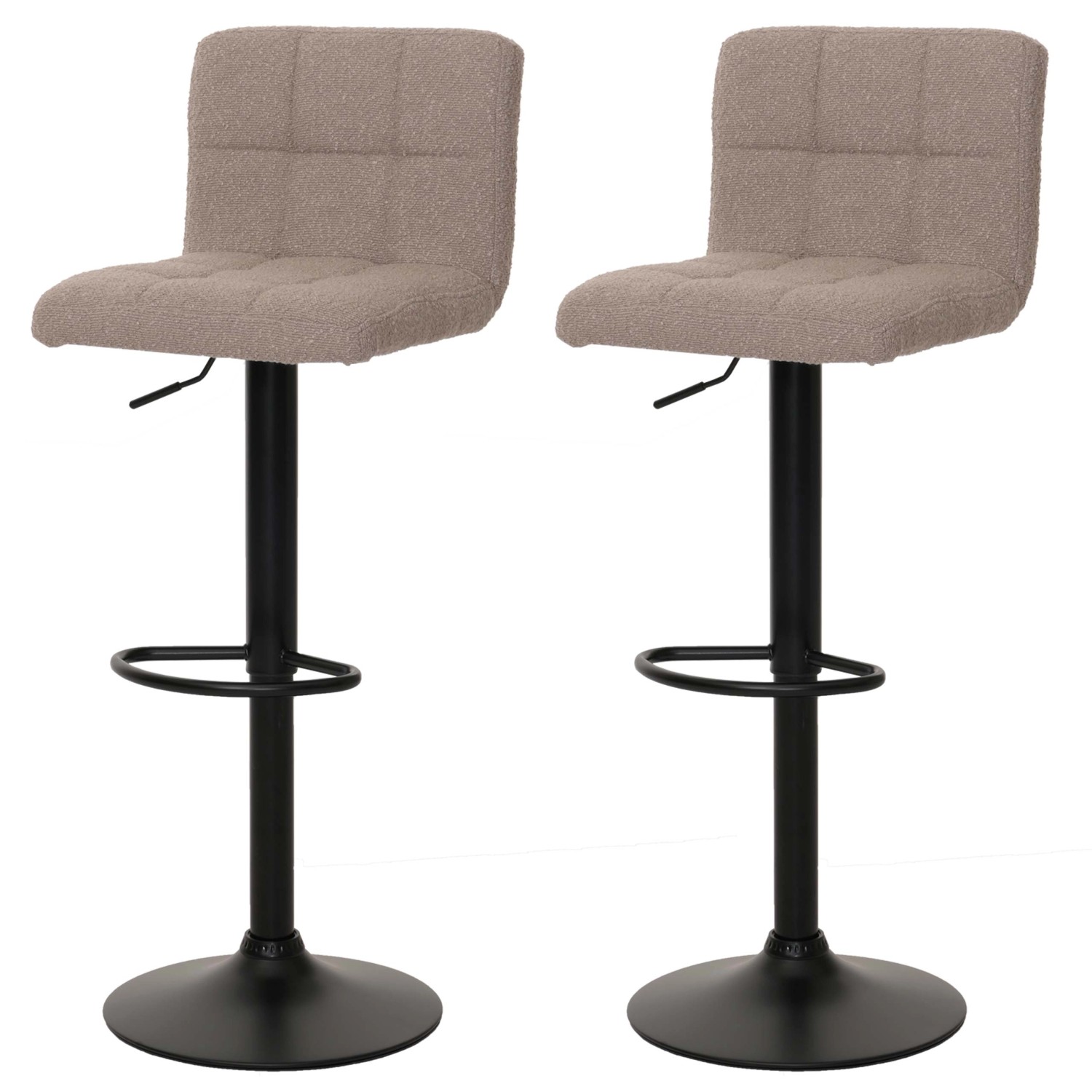 PROREGAL 2er-Set Barhocker Gepolstert Mit Lehne Sitzhöhe 63-83cm Höhenverstellbar Drehbar Stoff Boucle Taupe Tresenhocker Barstuhl von PROREGAL