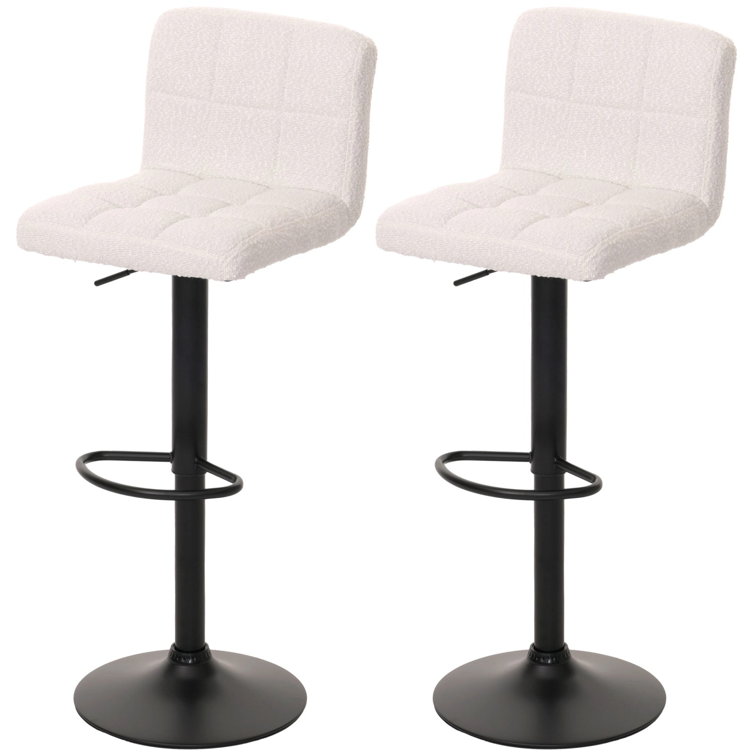 PROREGAL 2er-Set Barhocker Gepolstert Mit Lehne Sitzhöhe 63-83cm Höhenverstellbar Drehbar Stoff Boucle Weiß Tresenhocker Barstuhl von PROREGAL