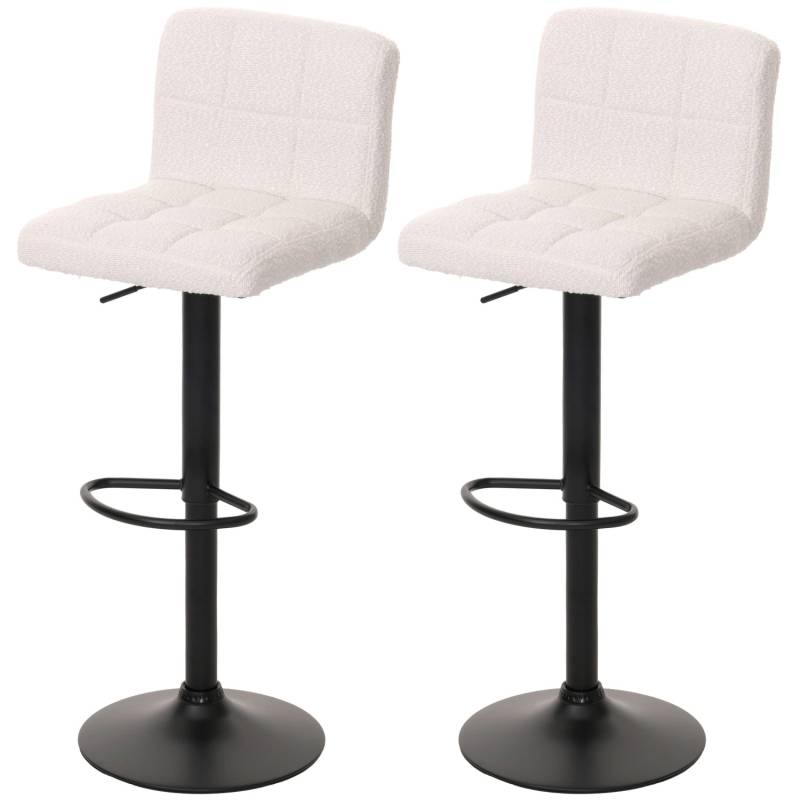 PROREGAL 2er-Set Barhocker Gepolstert Mit Lehne Sitzhöhe 63-83cm Höhenverstellbar Drehbar Stoff Boucle Weiß Tresenhocker Barstuhl von PROREGAL
