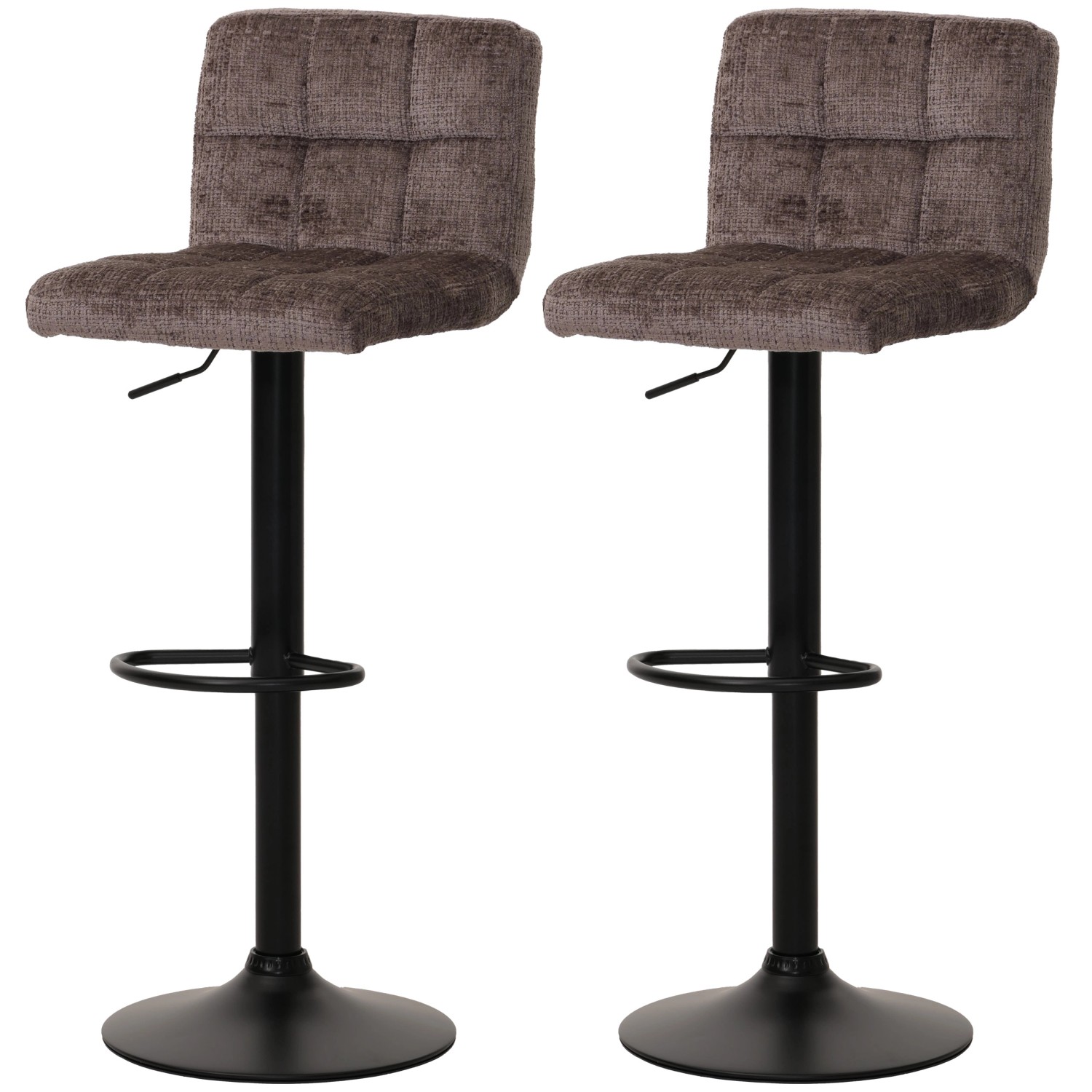 PROREGAL 2er-Set Barhocker Gepolstert Mit Lehne Sitzhöhe 63-83cm Höhenverstellbar Drehbar Stoff Chenille Braun Tresenhocker Barstuhl von PROREGAL