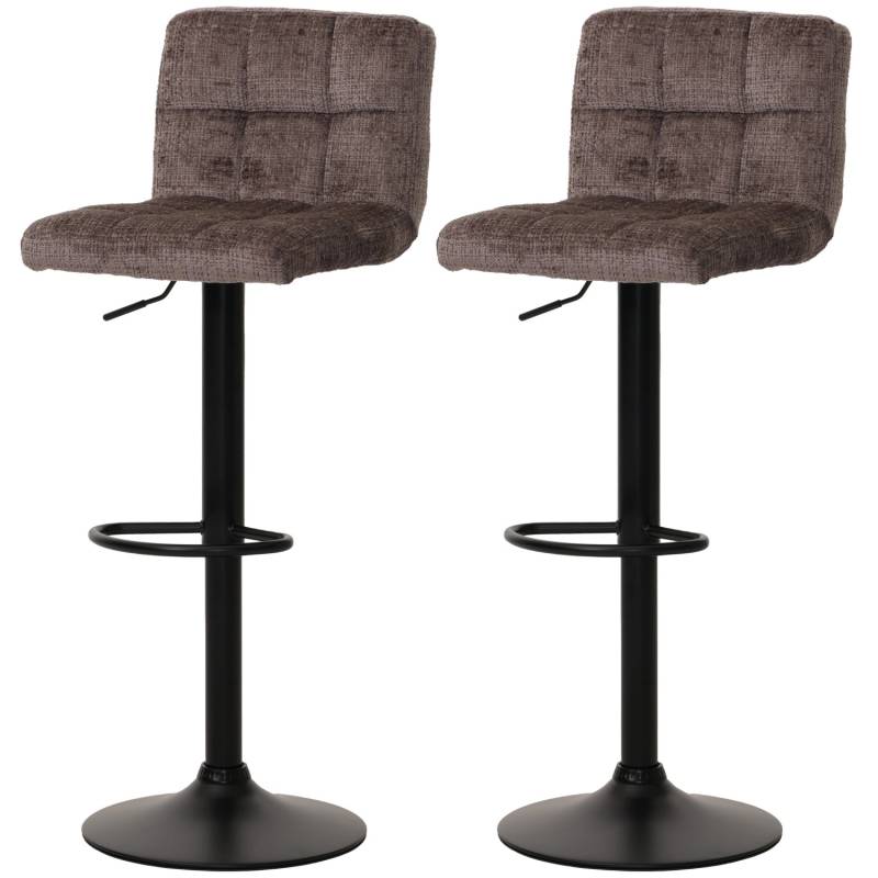 PROREGAL 2er-Set Barhocker Gepolstert Mit Lehne Sitzhöhe 63-83cm Höhenverstellbar Drehbar Stoff Chenille Braun Tresenhocker Barstuhl von PROREGAL
