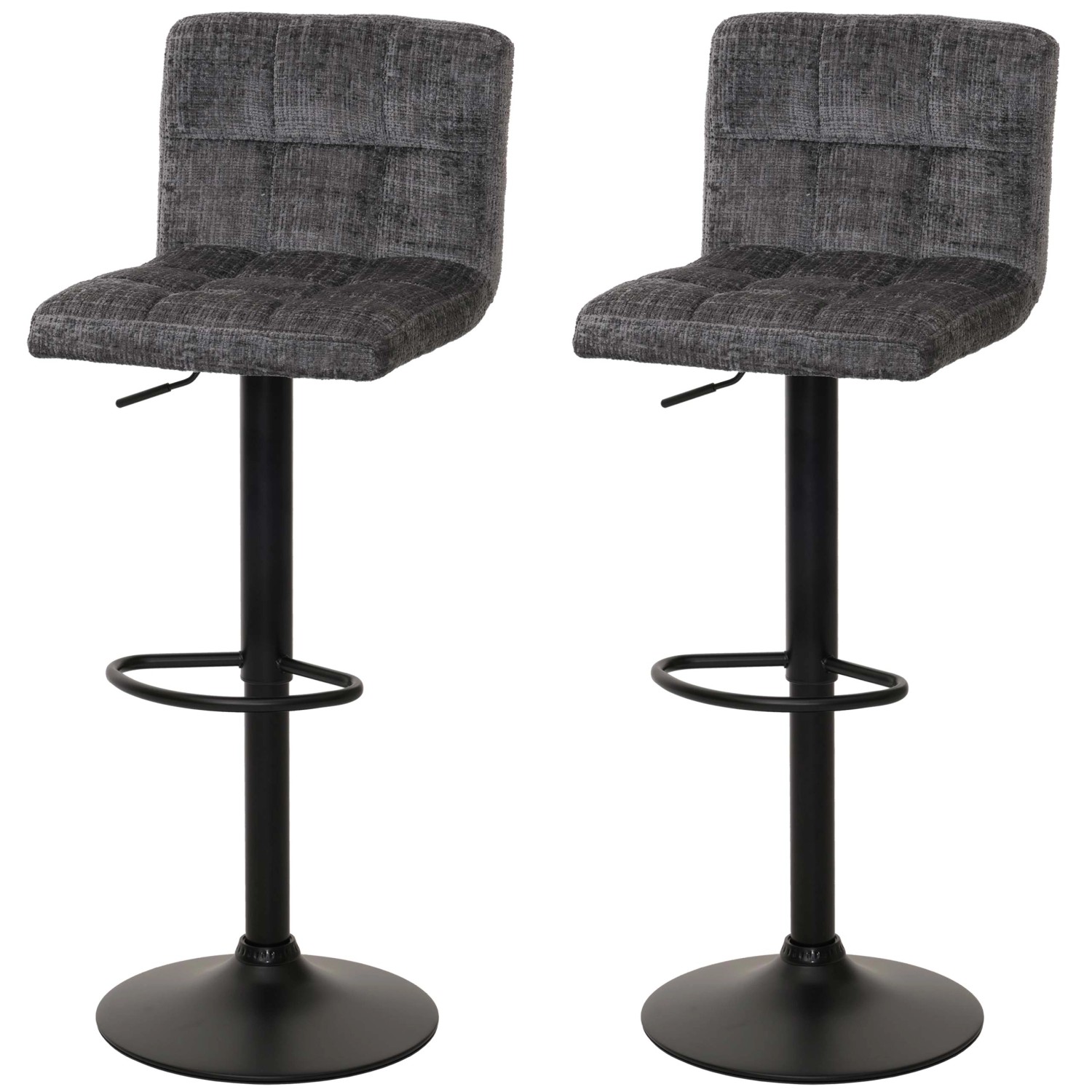 PROREGAL 2er-Set Barhocker Gepolstert Mit Lehne Sitzhöhe 63-83cm Höhenverstellbar Drehbar Stoff Chenille Dunkelgrau Tresenhocker Barstuhl von PROREGAL