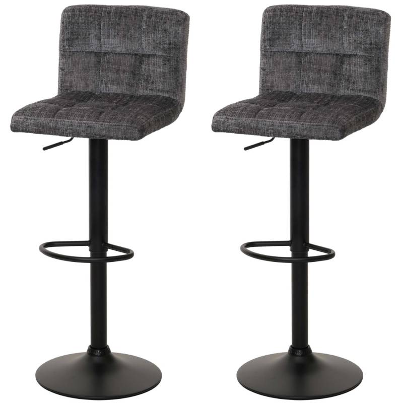 PROREGAL 2er-Set Barhocker Gepolstert Mit Lehne Sitzhöhe 63-83cm Höhenverstellbar Drehbar Stoff Chenille Dunkelgrau Tresenhocker Barstuhl von PROREGAL