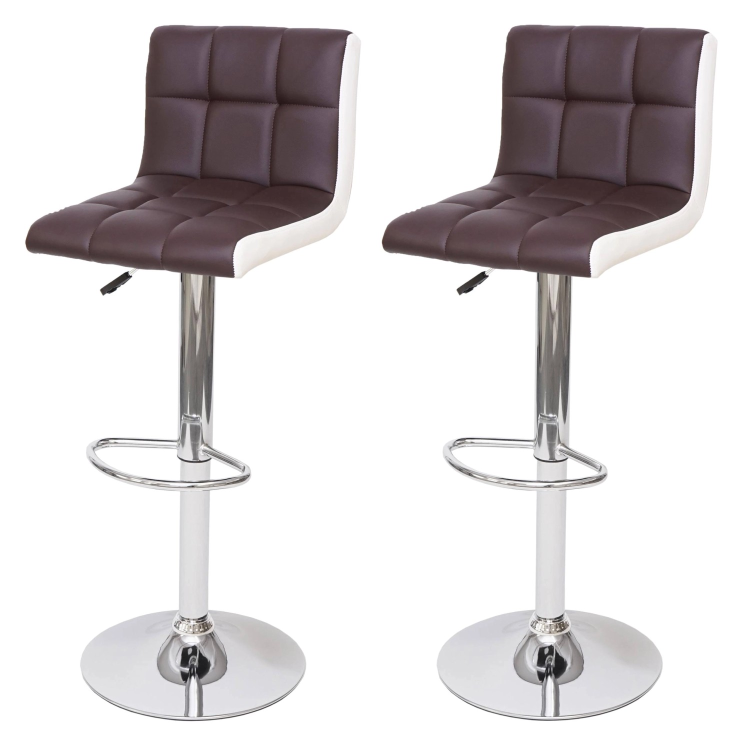 PROREGAL 2er-Set Barhocker Gepolstert Mit Lehne Sitzhöhe 63-87cm Höhenverstellbar Kunstleder Braun-Weiß Chromfuß Tresenhocker Barstuhl von PROREGAL