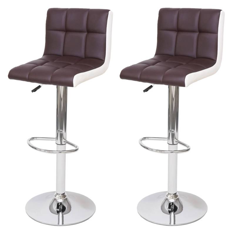 PROREGAL 2er-Set Barhocker Gepolstert Mit Lehne Sitzhöhe 63-87cm Höhenverstellbar Kunstleder Braun-Weiß Chromfuß Tresenhocker Barstuhl von PROREGAL