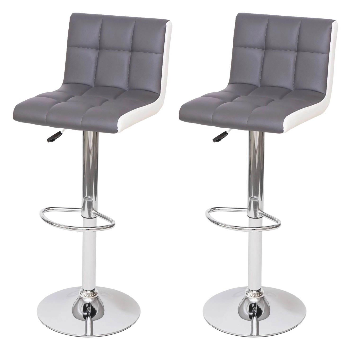 PROREGAL 2er-Set Barhocker Gepolstert Mit Lehne Sitzhöhe 63-87cm Höhenverstellbar Kunstleder Grau-Weiß Chromfuß Tresenhocker Barstuhl von PROREGAL
