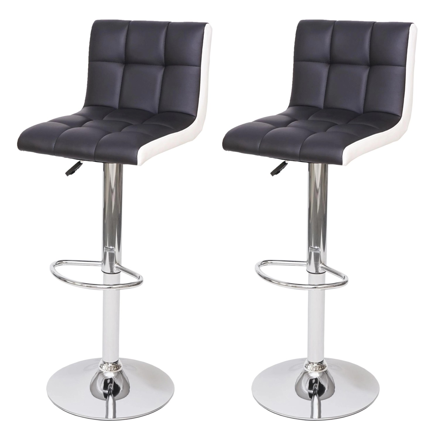 PROREGAL 2er-Set Barhocker Gepolstert Mit Lehne Sitzhöhe 63-87cm Höhenverstellbar Kunstleder Schwarz-Weiß Chromfuß Tresenhocker Barstuhl von PROREGAL
