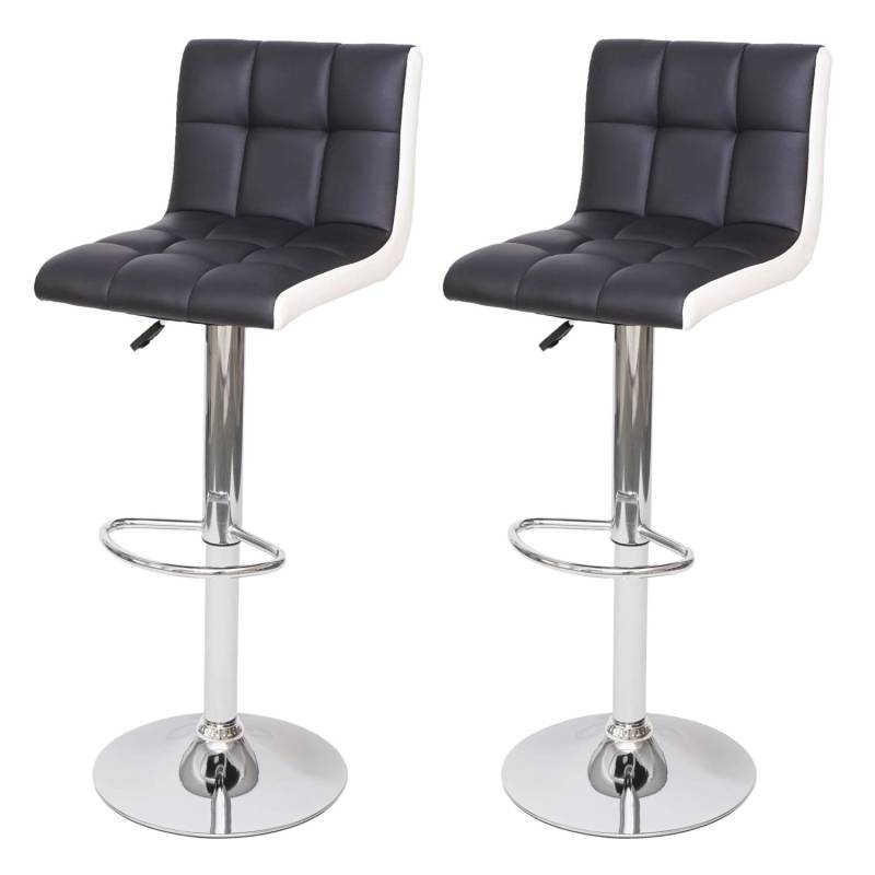 PROREGAL 2er-Set Barhocker Gepolstert Mit Lehne Sitzhöhe 63-87cm Höhenverstellbar Kunstleder Schwarz-Weiß Chromfuß Tresenhocker Barstuhl von PROREGAL