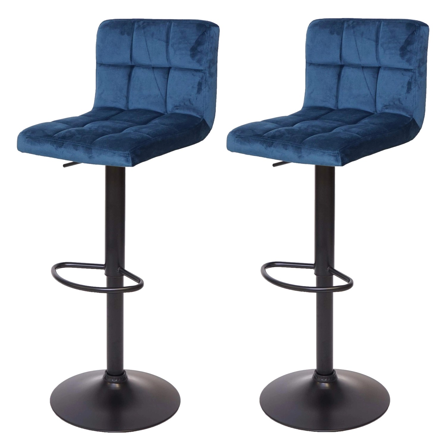 PROREGAL 2er-Set Barhocker Gepolstert Mit Lehne Sitzhöhe 63-87cm Höhenverstellbar Samt Petrol-Blau Fuß Schwarz Tresenhocker Barstuhl von PROREGAL
