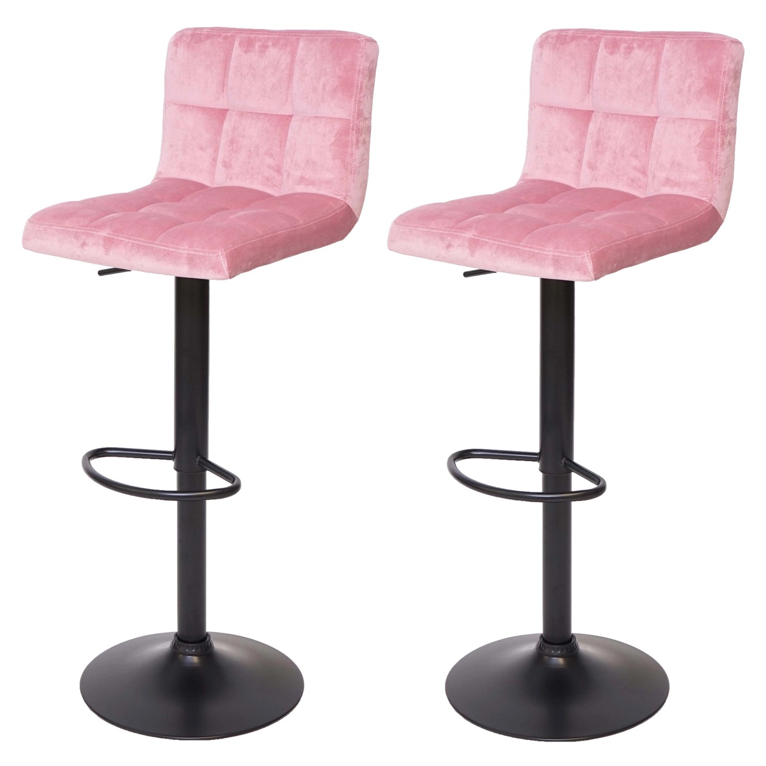 PROREGAL 2er-Set Barhocker Gepolstert Mit Lehne Sitzhöhe 63-87cm Höhenverstellbar Samt Rosa Fuß Schwarz Tresenhocker Barstuhl von PROREGAL