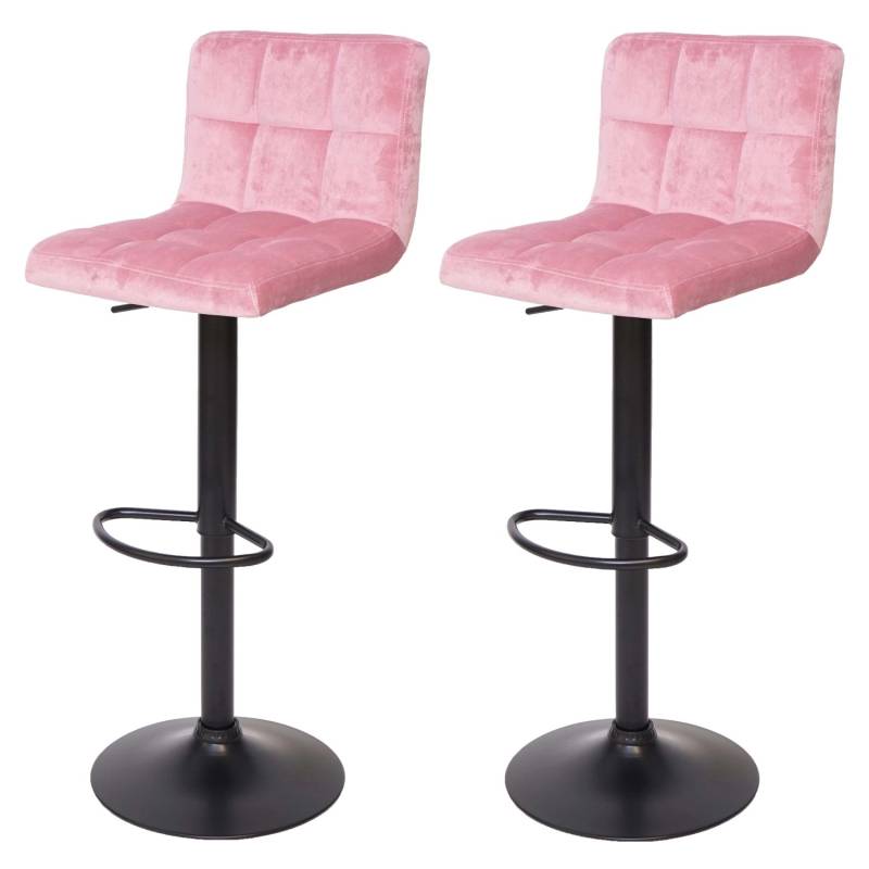 PROREGAL 2er-Set Barhocker Gepolstert Mit Lehne Sitzhöhe 63-87cm Höhenverstellbar Samt Rosa Fuß Schwarz Tresenhocker Barstuhl von PROREGAL
