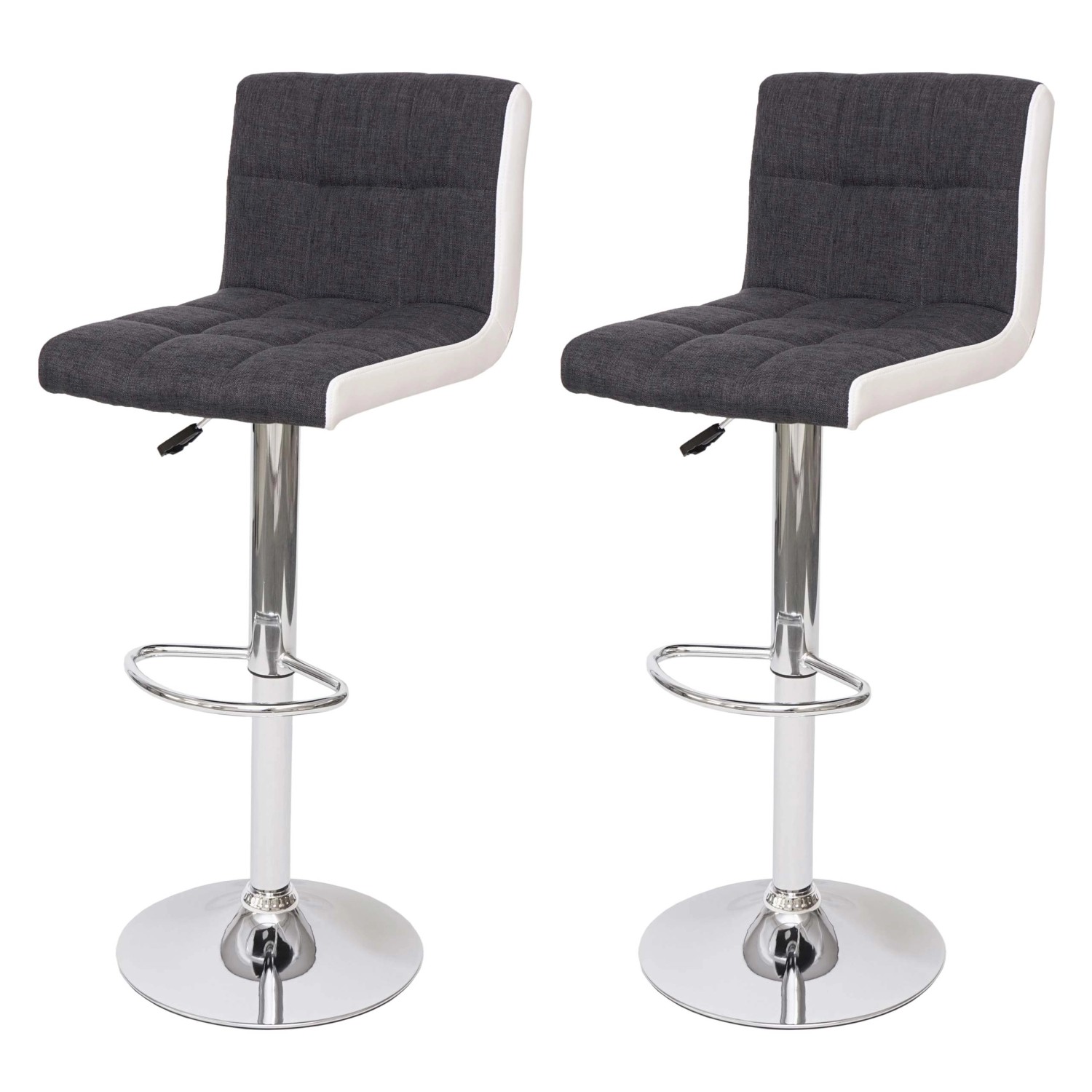 PROREGAL 2er-Set Barhocker Gepolstert Mit Lehne Sitzhöhe 63-87cm Höhenverstellbar Stoff/Textil Dunkelgrau + Kunstleder Weiß Chromfuß Barstuhl von PROREGAL