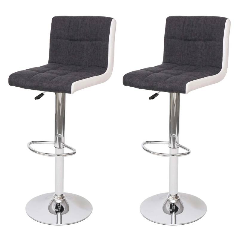 PROREGAL 2er-Set Barhocker Gepolstert Mit Lehne Sitzhöhe 63-87cm Höhenverstellbar Stoff/Textil Dunkelgrau + Kunstleder Weiß Chromfuß Barstuhl von PROREGAL
