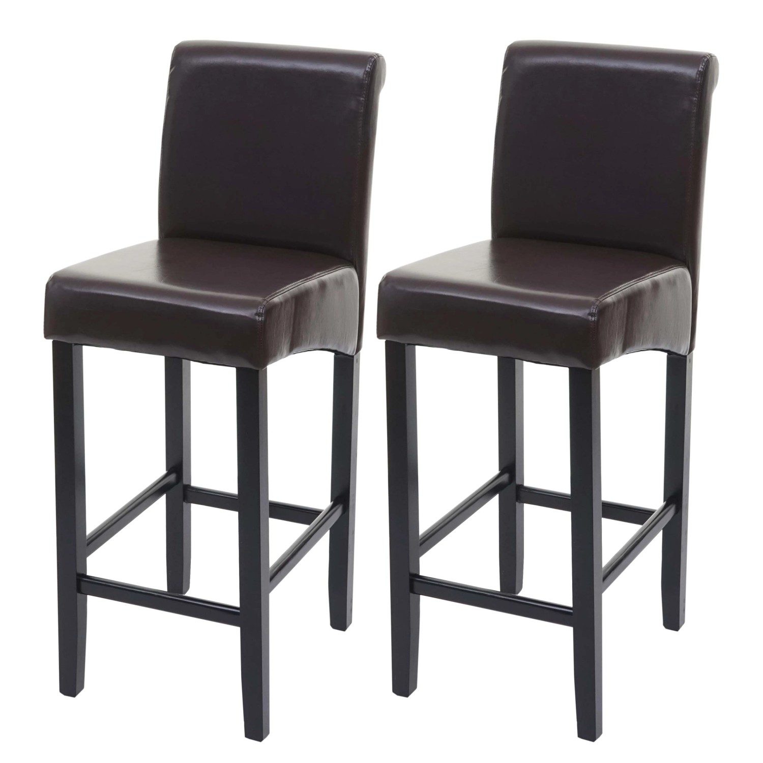 PROREGAL 2er-Set Barhocker Gepolstert Mit Lehne Sitzhöhe 75cm Holz Braun Dunkle Beine Leder Barstuhl Tresenhocker von PROREGAL