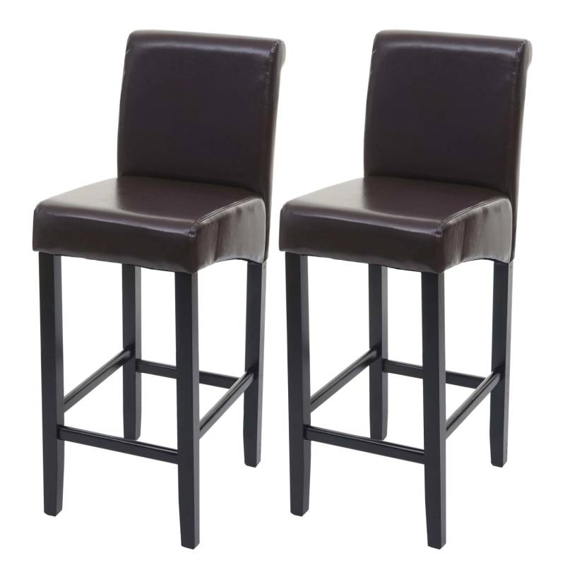 PROREGAL 2er-Set Barhocker Gepolstert Mit Lehne Sitzhöhe 75cm Holz Braun Dunkle Beine Leder Barstuhl Tresenhocker von PROREGAL