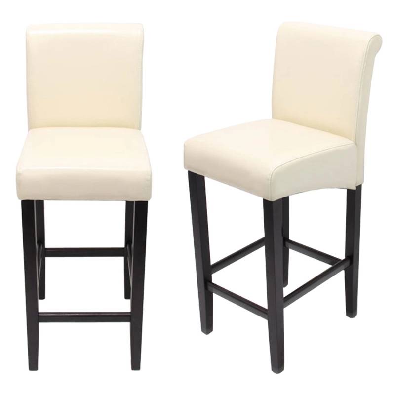 PROREGAL 2er-Set Barhocker Gepolstert Mit Lehne Sitzhöhe 75cm Holz Creme Dunkle Beine Leder Barstuhl Tresenhocker von PROREGAL