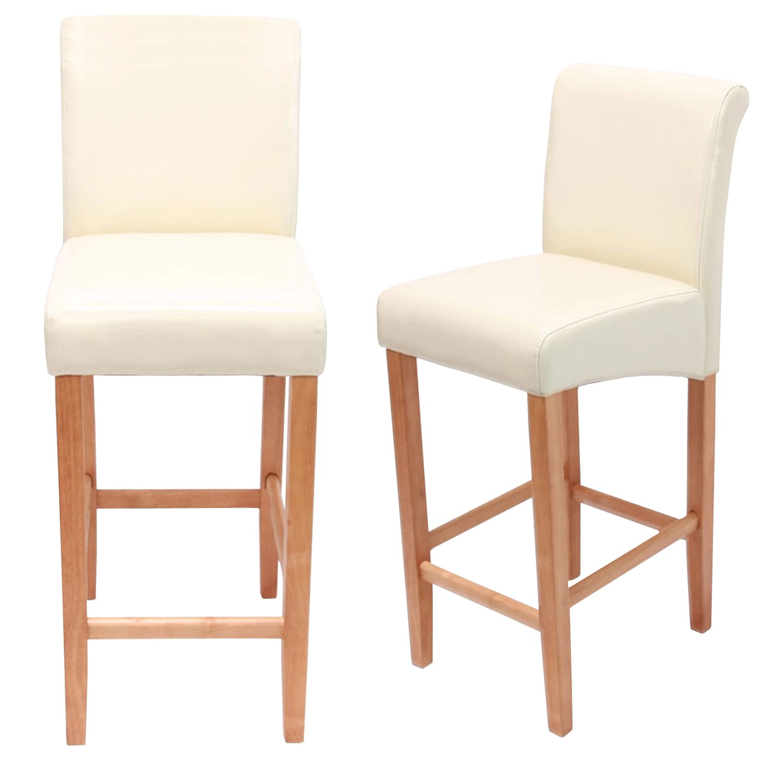 PROREGAL 2er-Set Barhocker Gepolstert Mit Lehne Sitzhöhe 75cm Holz Creme Helle Beine Leder Barstuhl Tresenhocker von PROREGAL