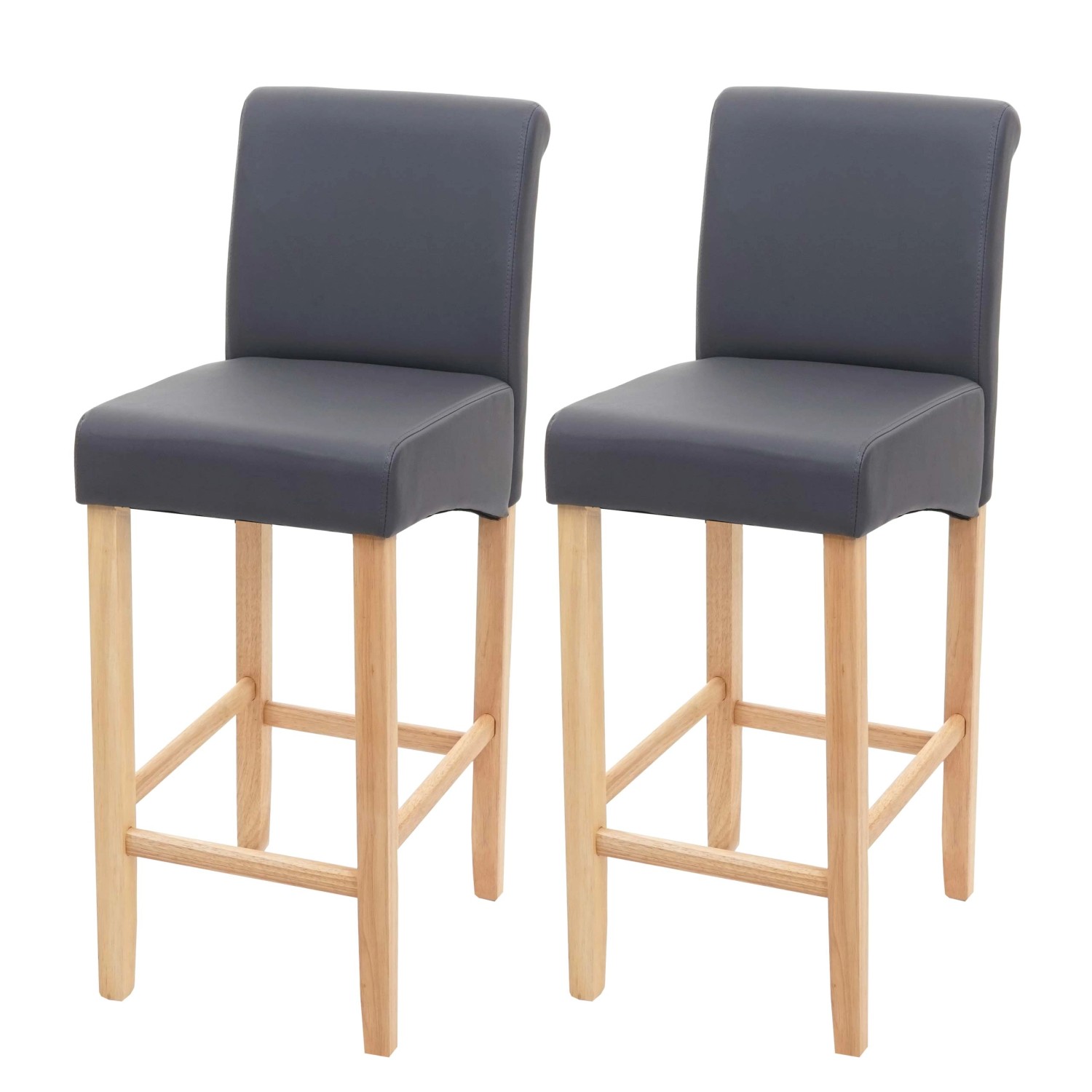 PROREGAL 2er-Set Barhocker Gepolstert Mit Lehne Sitzhöhe 75cm Holz Grau Matt Helle Beine Kunstleder Barstuhl Tresenhocker von PROREGAL