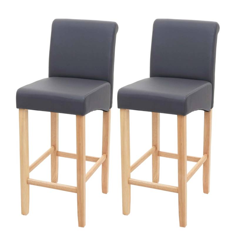 PROREGAL 2er-Set Barhocker Gepolstert Mit Lehne Sitzhöhe 75cm Holz Grau Matt Helle Beine Kunstleder Barstuhl Tresenhocker von PROREGAL