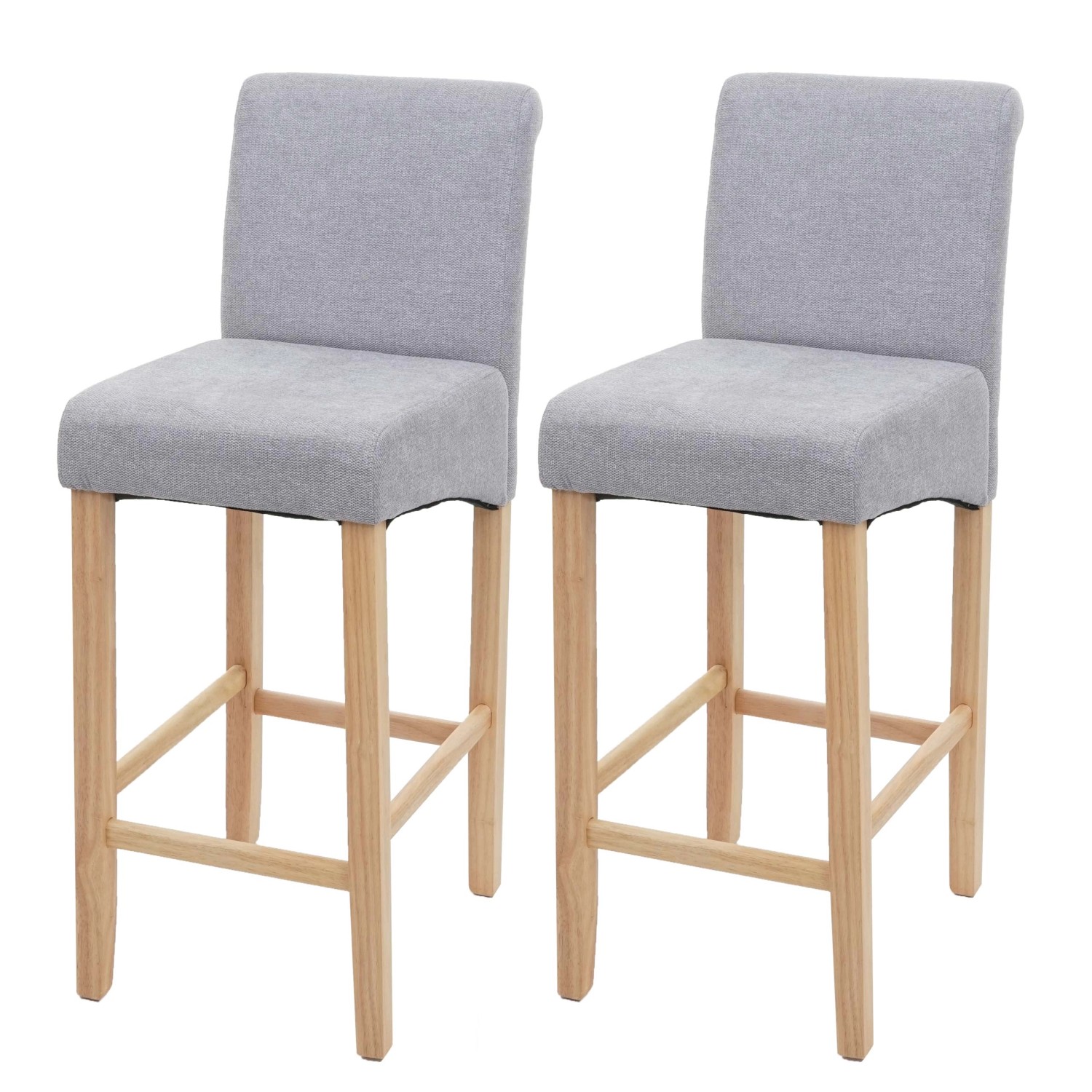 PROREGAL 2er-Set Barhocker Gepolstert Mit Lehne Sitzhöhe 75cm Holz Hellgrau Helle Beine Stoff/Textil Barstuhl Tresenhocker von PROREGAL