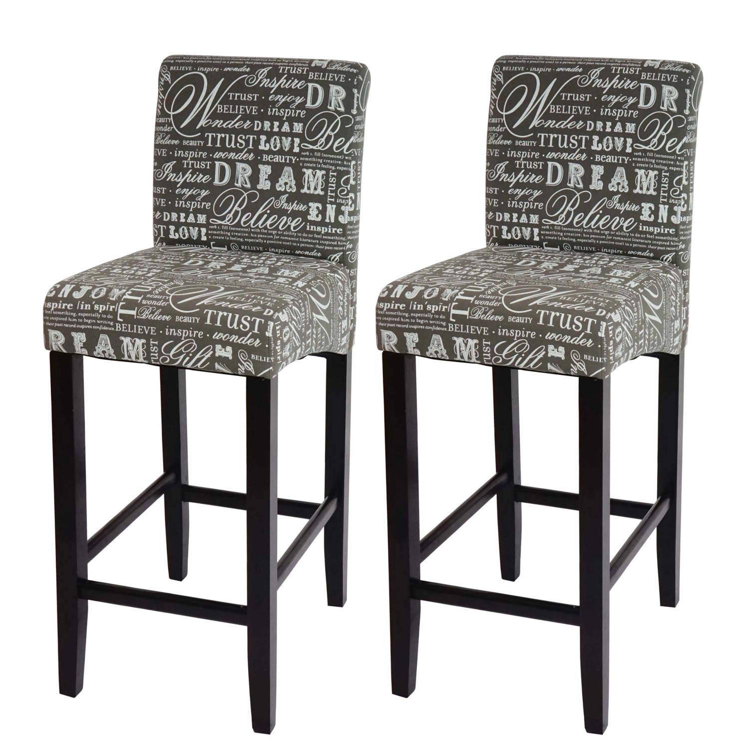 PROREGAL 2er-Set Barhocker Gepolstert Mit Lehne Sitzhöhe 75cm Holz Schriftzug Grau Dunkle Beine Stoff/Textil Barstuhl Tresenhocker von PROREGAL