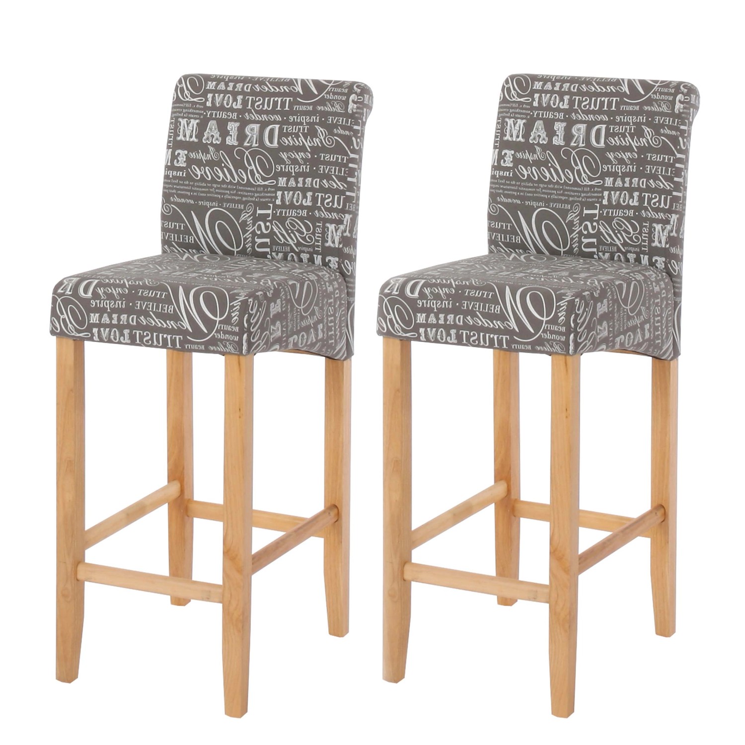PROREGAL 2er-Set Barhocker Gepolstert Mit Lehne Sitzhöhe 75cm Holz Schriftzug Grau Helle Beine Stoff/Textil Barstuhl Tresenhocker von PROREGAL