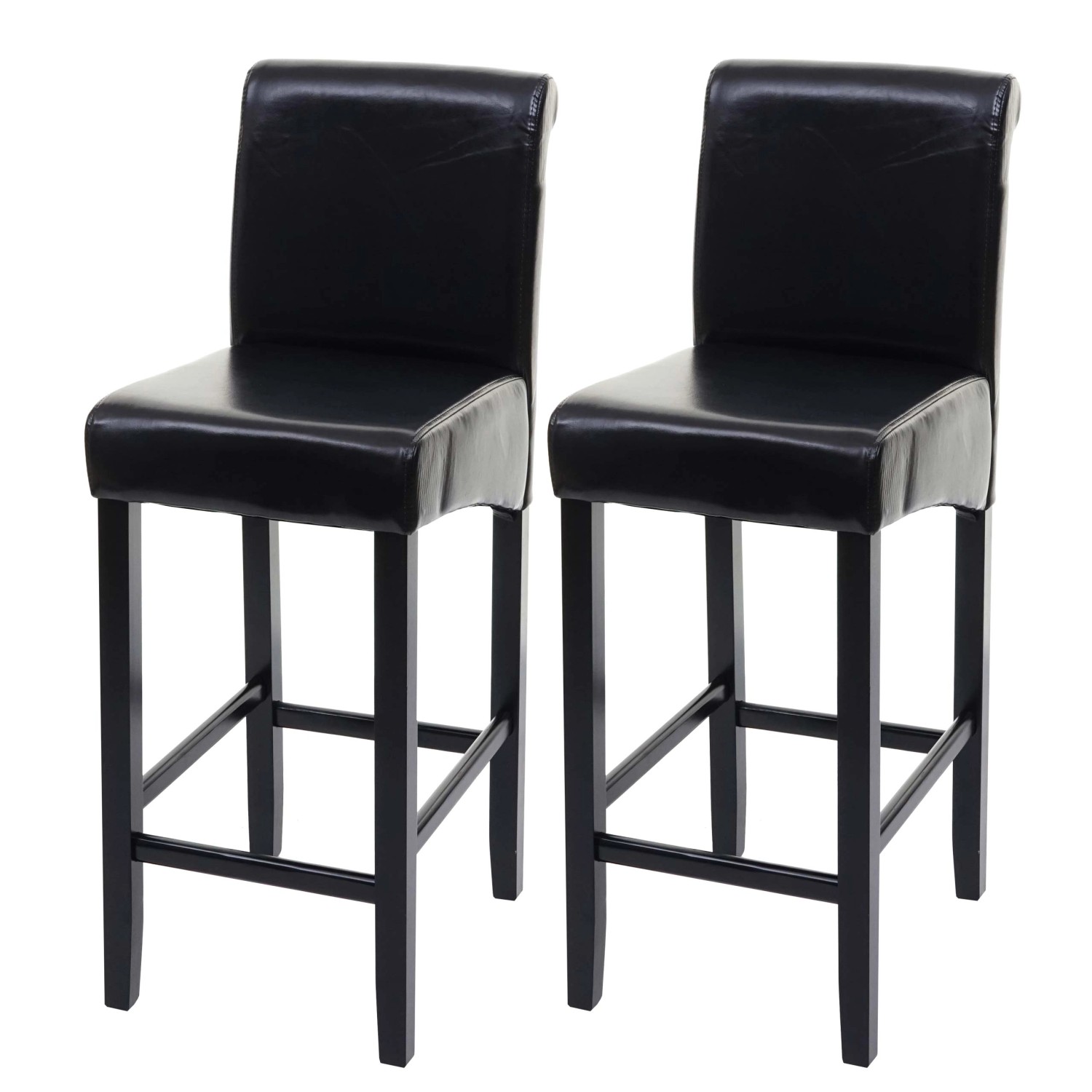 PROREGAL 2er-Set Barhocker Gepolstert Mit Lehne Sitzhöhe 75cm Holz Schwarz Dunkle Beine Leder Barstuhl Tresenhocker von PROREGAL