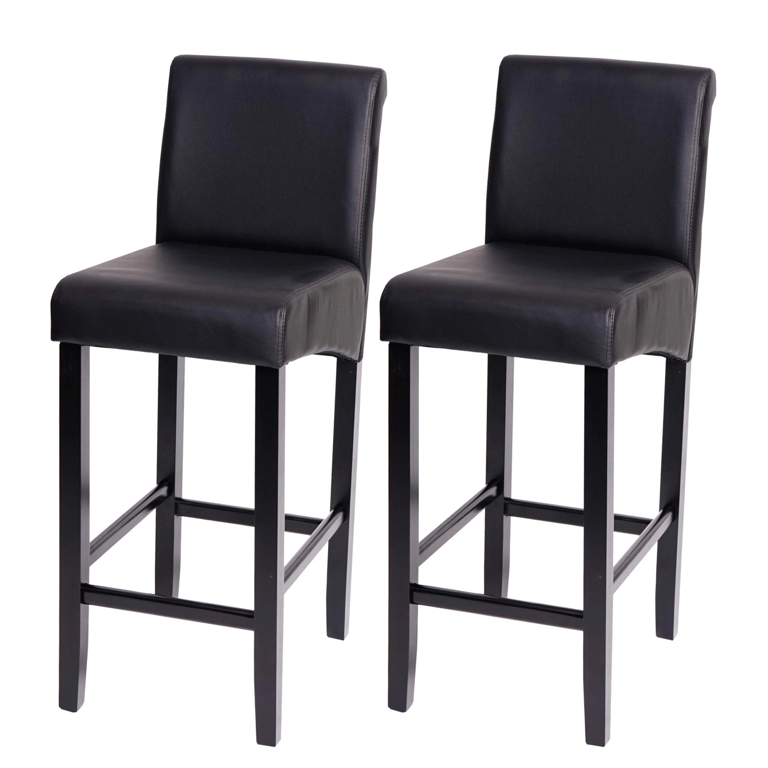 PROREGAL 2er-Set Barhocker Gepolstert Mit Lehne Sitzhöhe 75cm Holz Schwarz Matt Dunkle Beine Kunstleder Barstuhl Tresenhocker von PROREGAL