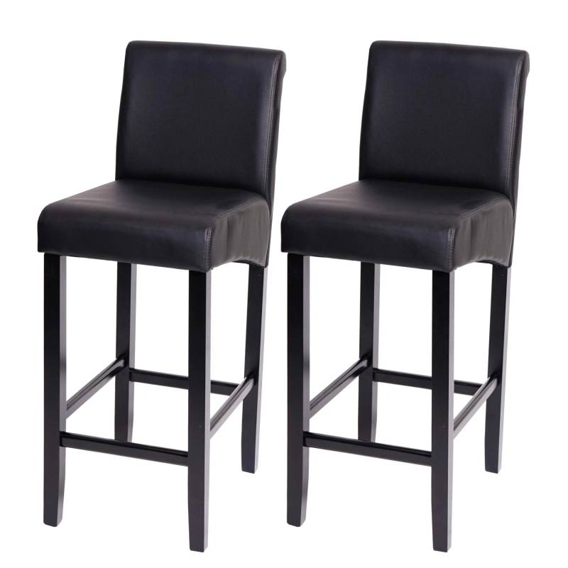 PROREGAL 2er-Set Barhocker Gepolstert Mit Lehne Sitzhöhe 75cm Holz Schwarz Matt Dunkle Beine Kunstleder Barstuhl Tresenhocker von PROREGAL