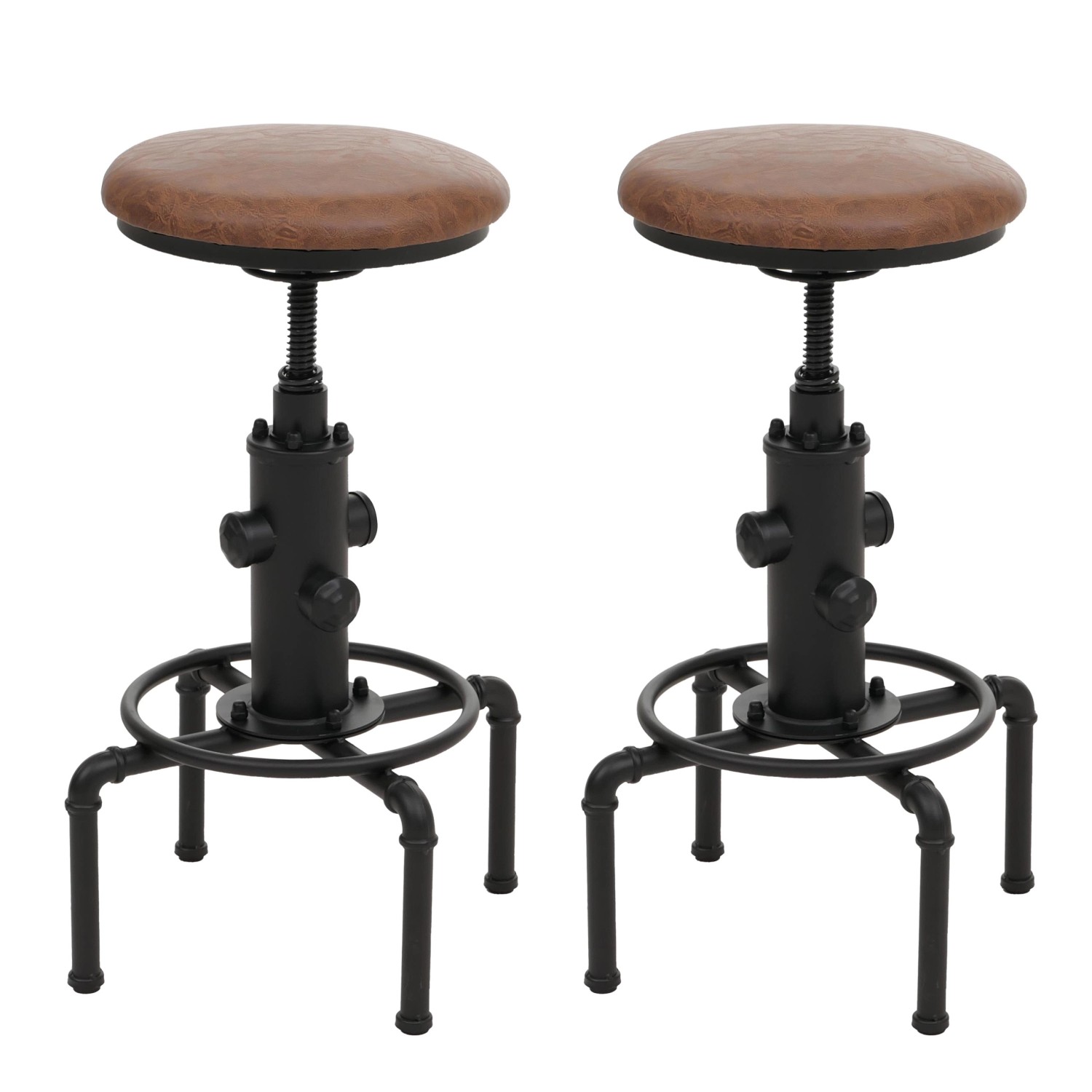 PROREGAL 2er-Set Barhocker Gepolstert Sitzhöhe 62-85cm Braun Barstuhl Tresenhocker Höhenverstellbar Drehbar Industrial Metall Kunstleder von PROREGAL