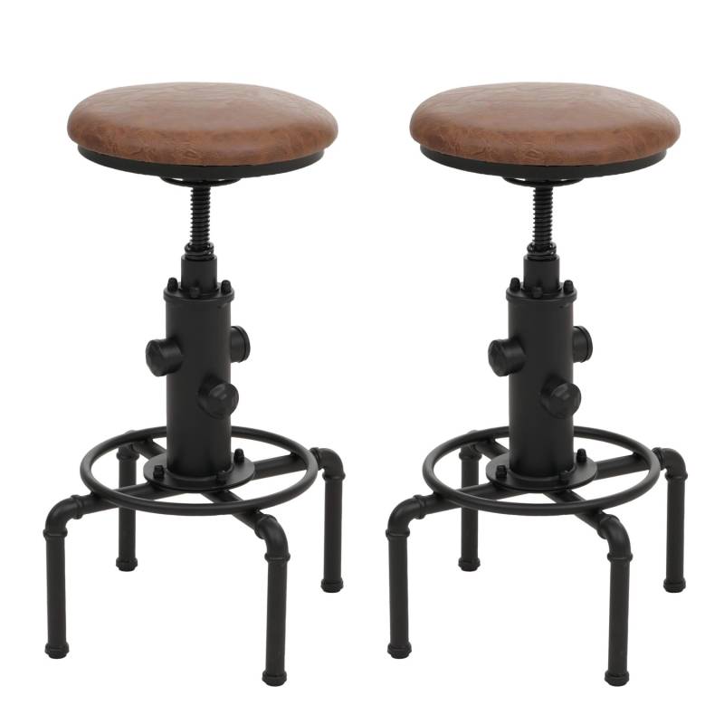 PROREGAL 2er-Set Barhocker Gepolstert Sitzhöhe 62-85cm Braun Barstuhl Tresenhocker Höhenverstellbar Drehbar Industrial Metall Kunstleder von PROREGAL