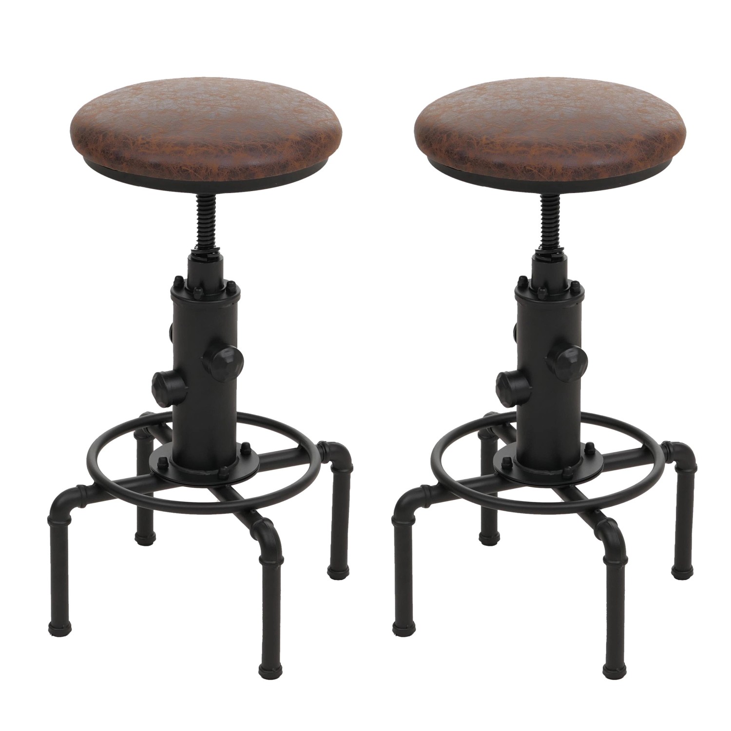 PROREGAL 2er-Set Barhocker Gepolstert Sitzhöhe 62-85cm Braun-Schwarz Barstuhl Tresenhocker Höhenverstellbar Drehbar Industrial Metall Kunstleder von PROREGAL