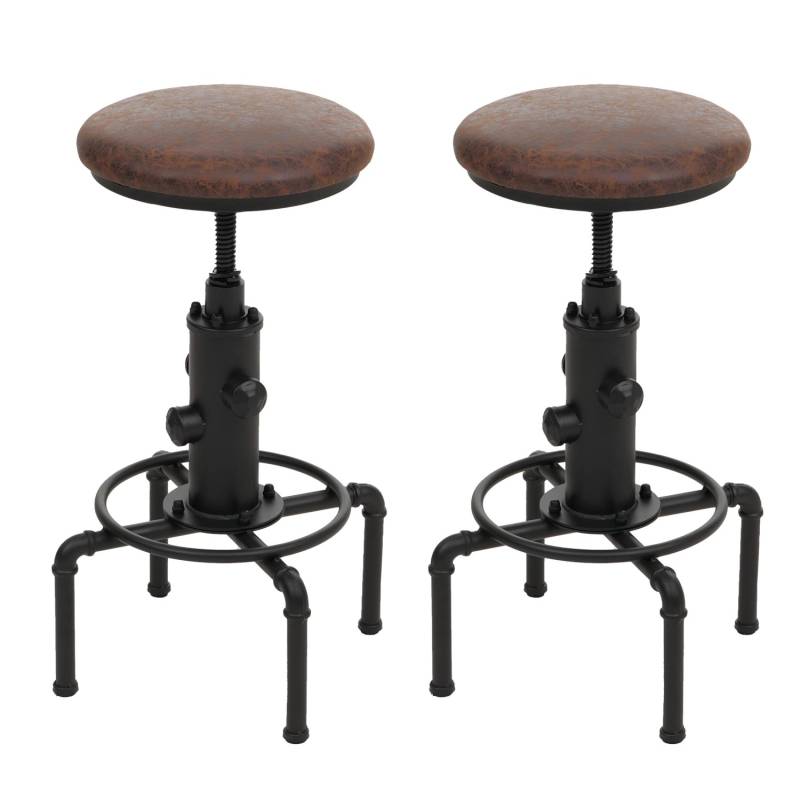 PROREGAL 2er-Set Barhocker Gepolstert Sitzhöhe 62-85cm Braun-Schwarz Barstuhl Tresenhocker Höhenverstellbar Drehbar Industrial Metall Kunstleder von PROREGAL