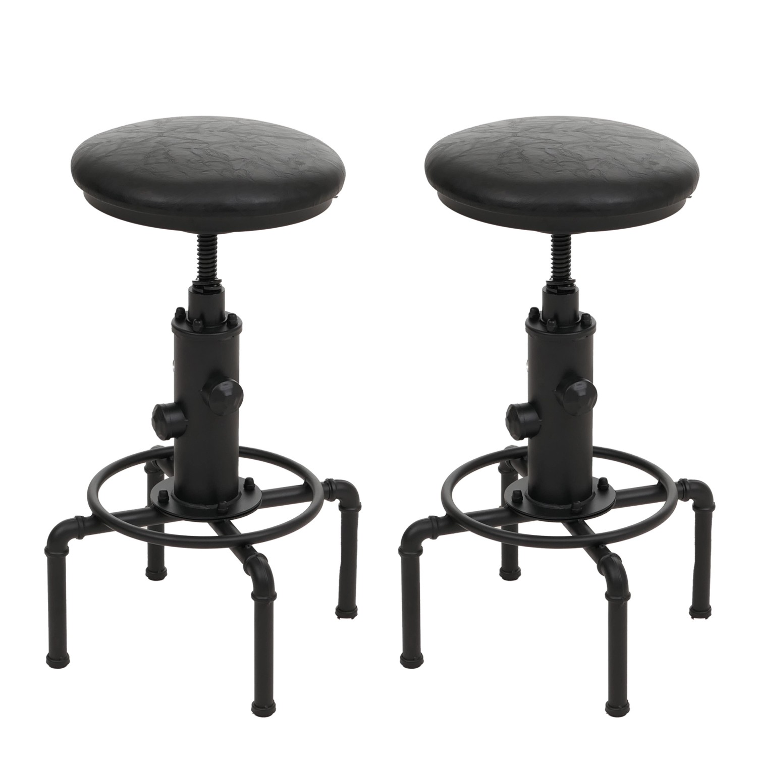 PROREGAL 2er-Set Barhocker Gepolstert Sitzhöhe 62-85cm Schwarz Barstuhl Tresenhocker Höhenverstellbar Drehbar Industrial Metall Kunstleder von PROREGAL