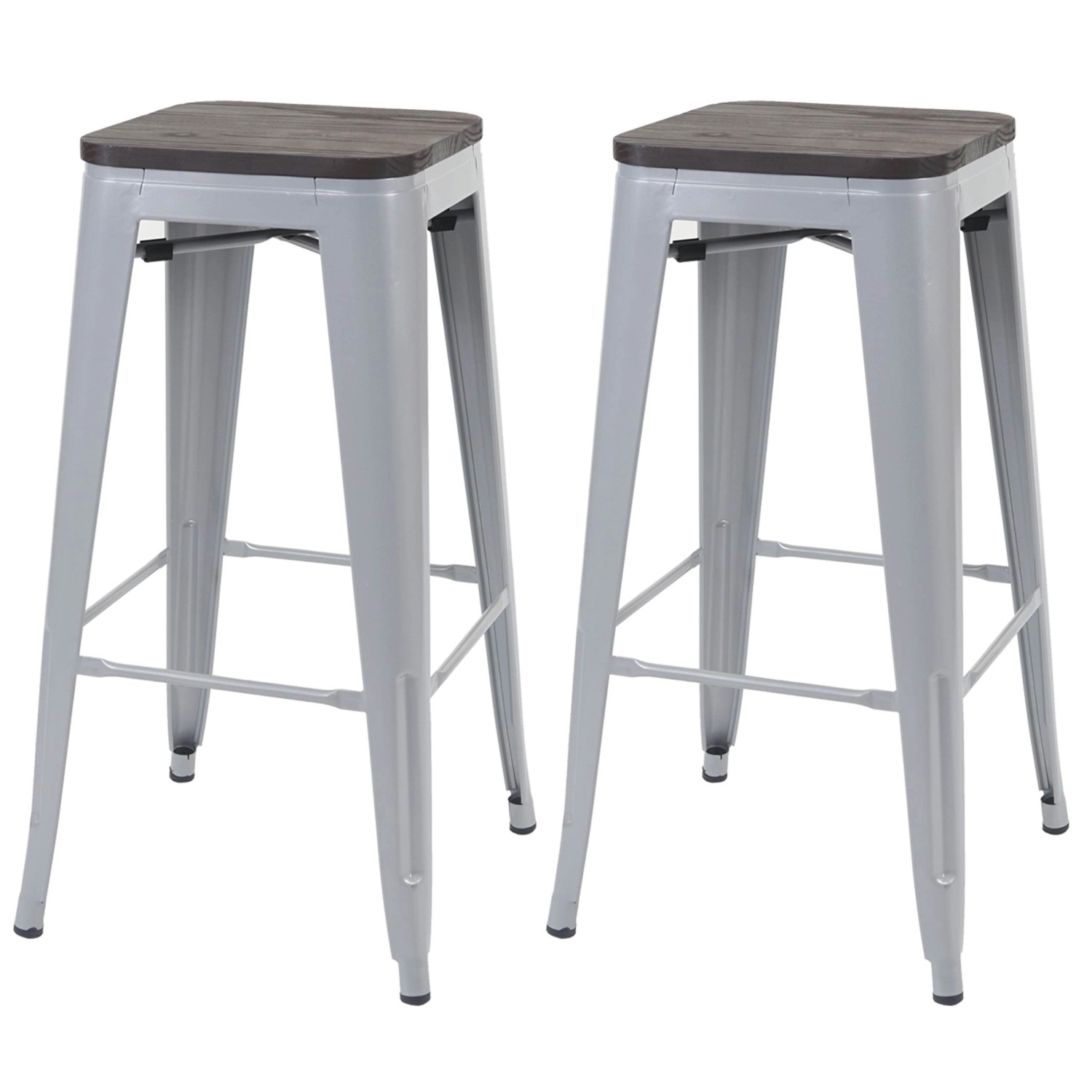 PROREGAL 2er-Set Barhocker Inkl. Holz-Sitzfläche Sitzhöhe 76cm Metall Industriedesign Stapelbar Grau Barstuhl Tresenhocker von PROREGAL