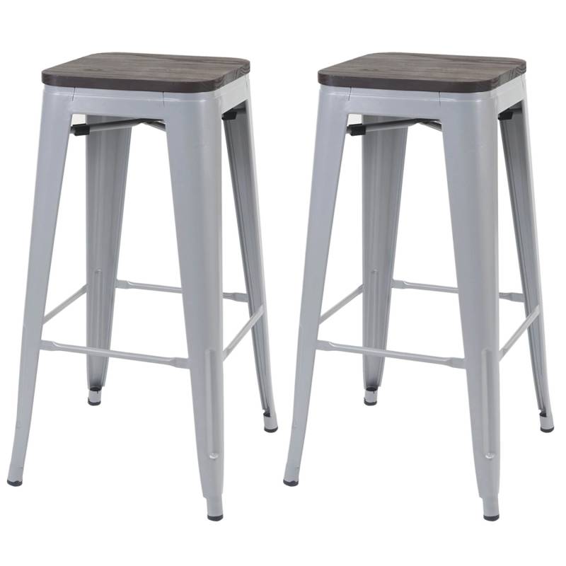PROREGAL 2er-Set Barhocker Inkl. Holz-Sitzfläche Sitzhöhe 76cm Metall Industriedesign Stapelbar Grau Barstuhl Tresenhocker von PROREGAL