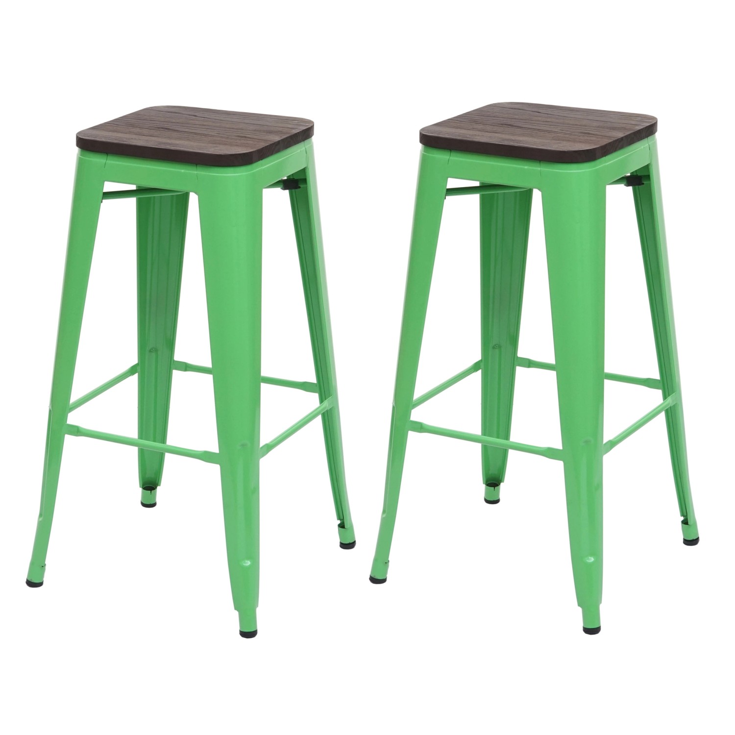 PROREGAL 2er-Set Barhocker Inkl. Holz-Sitzfläche Sitzhöhe 76cm Metall Industriedesign Stapelbar Grün Barstuhl Tresenhocker von PROREGAL