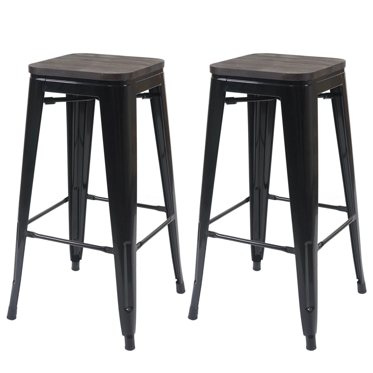 PROREGAL 2er-Set Barhocker Inkl. Holz-Sitzfläche Sitzhöhe 76cm Metall Industriedesign Stapelbar Schwarz Barstuhl Tresenhocker von PROREGAL