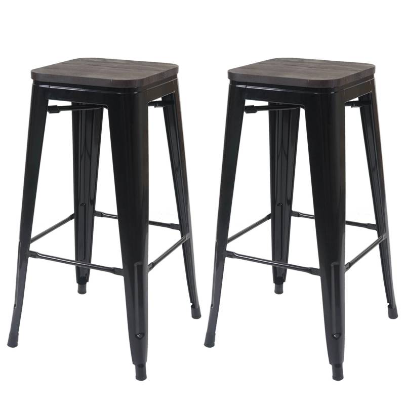 PROREGAL 2er-Set Barhocker Inkl. Holz-Sitzfläche Sitzhöhe 76cm Metall Industriedesign Stapelbar Schwarz Barstuhl Tresenhocker von PROREGAL