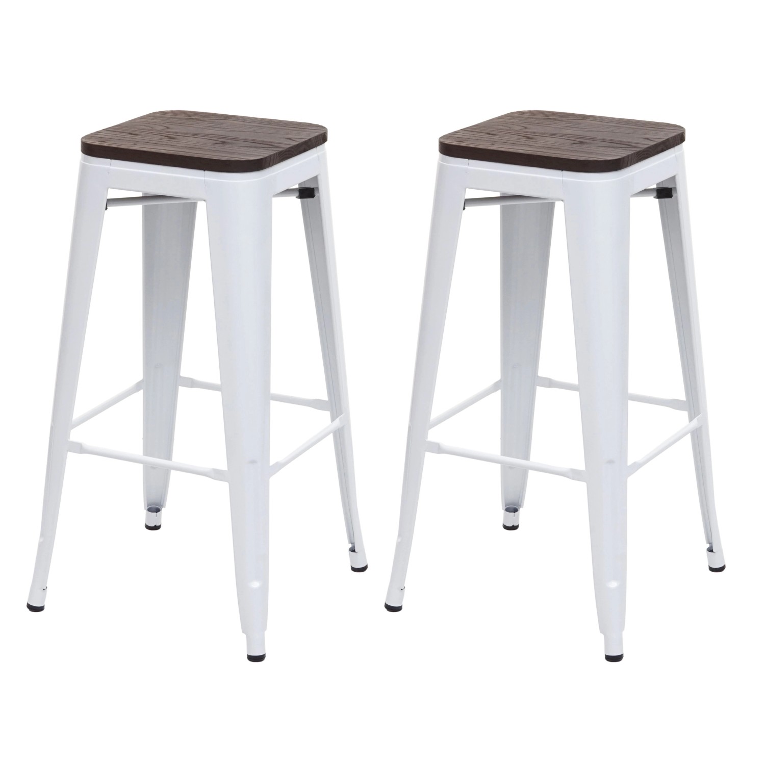 PROREGAL 2er-Set Barhocker Inkl. Holz-Sitzfläche Sitzhöhe 76cm Metall Industriedesign Stapelbar Weiß Barstuhl Tresenhocker von PROREGAL