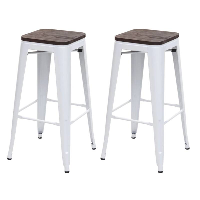 PROREGAL 2er-Set Barhocker Inkl. Holz-Sitzfläche Sitzhöhe 76cm Metall Industriedesign Stapelbar Weiß Barstuhl Tresenhocker von PROREGAL