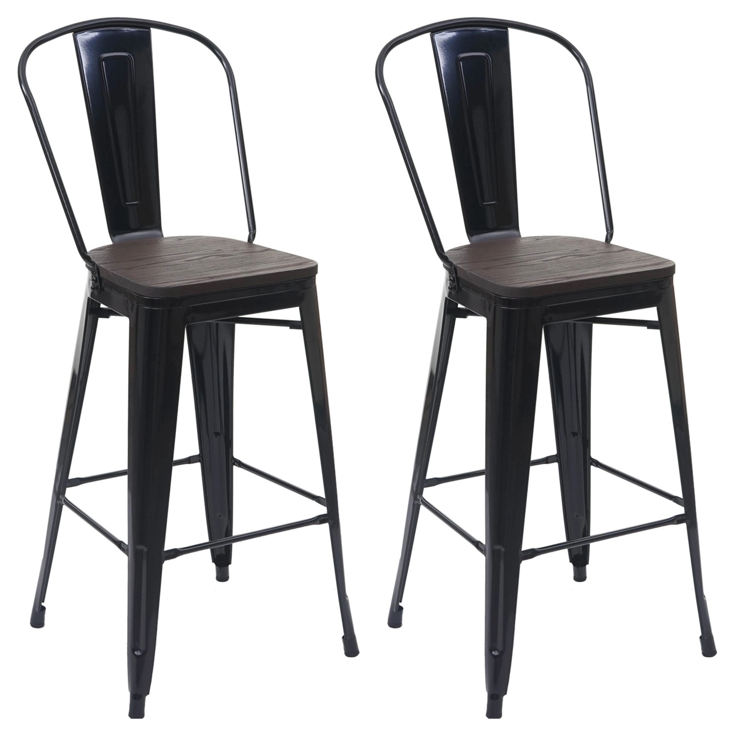 PROREGAL 2er-Set Barhocker Mit Lehne Inkl. Holz-Sitzfläche Sitzhöhe 77cm Metall Industriedesign Schwarz Barstuhl Tresenhocker Mit Lehne von PROREGAL