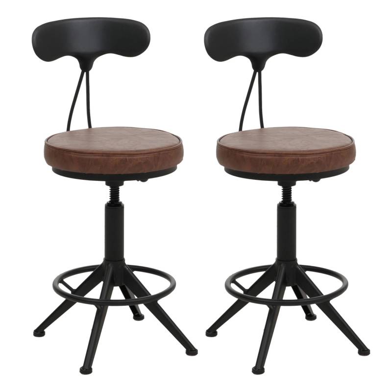 PROREGAL 2er-Set Barhocker Mit Lehne Sitzhöhe 51-73cm Kunstleder Metall Braun Barstuhl Drehhocker Industrial Höhenverstellbar von PROREGAL