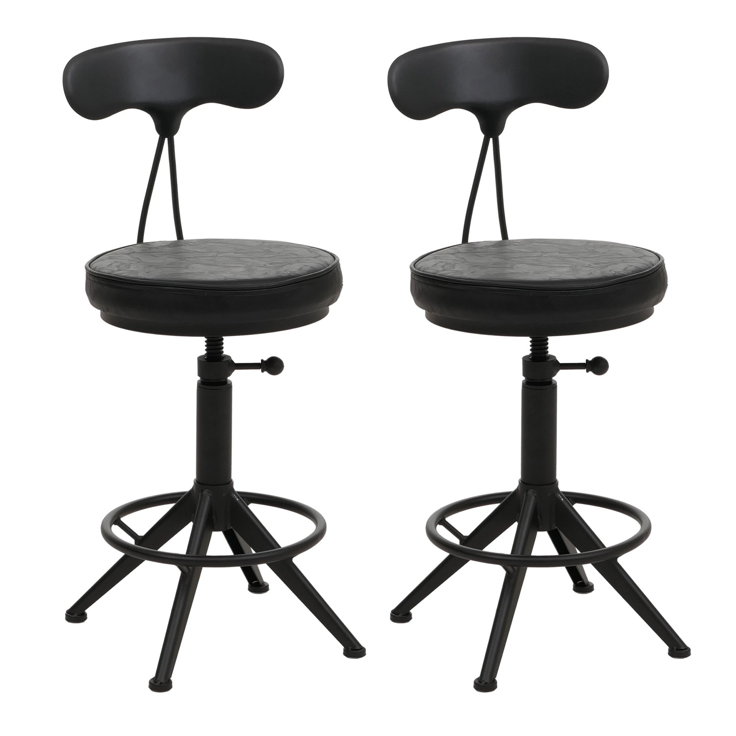 PROREGAL 2er-Set Barhocker Mit Lehne Sitzhöhe 51-73cm Kunstleder Metall Schwarz Barstuhl Drehhocker Industrial Höhenverstellbar von PROREGAL