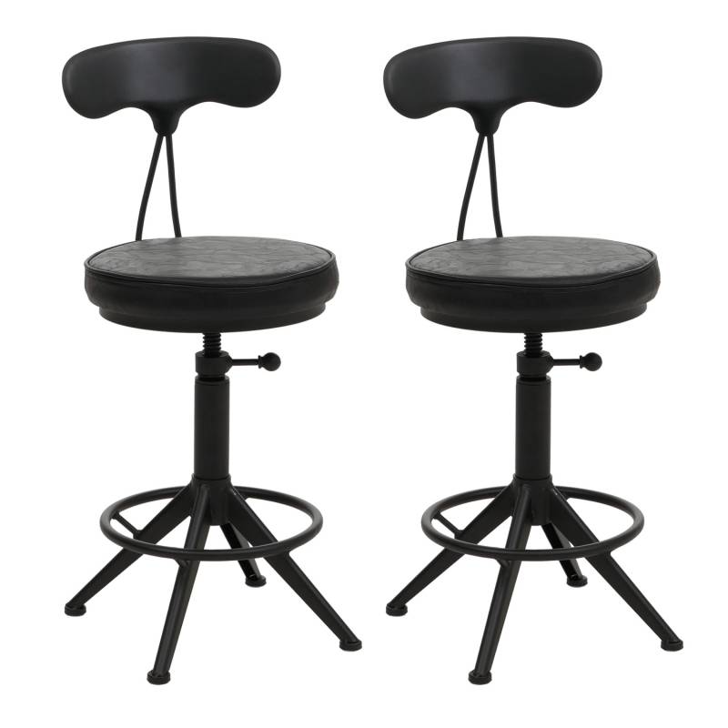 PROREGAL 2er-Set Barhocker Mit Lehne Sitzhöhe 51-73cm Kunstleder Metall Schwarz Barstuhl Drehhocker Industrial Höhenverstellbar von PROREGAL